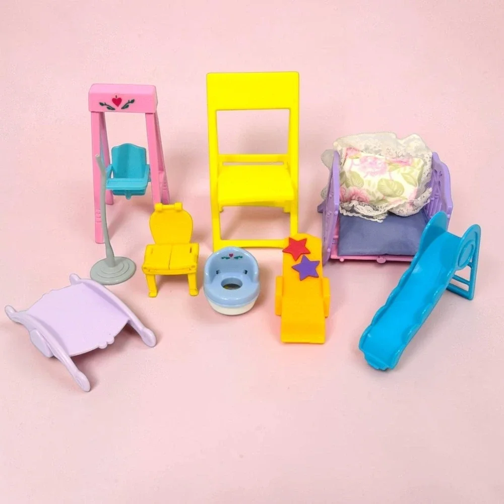 VTG 80's Mattel Barbie Dollhouse Doll Furniture Lot Swing Bed Potty Slide 1989